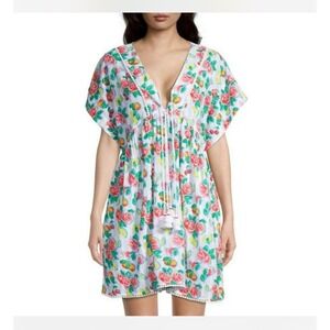 Roller‎ Rabbit Ponderosa Nattie Caftan Floral White Pom Pom Tassel Sz Small